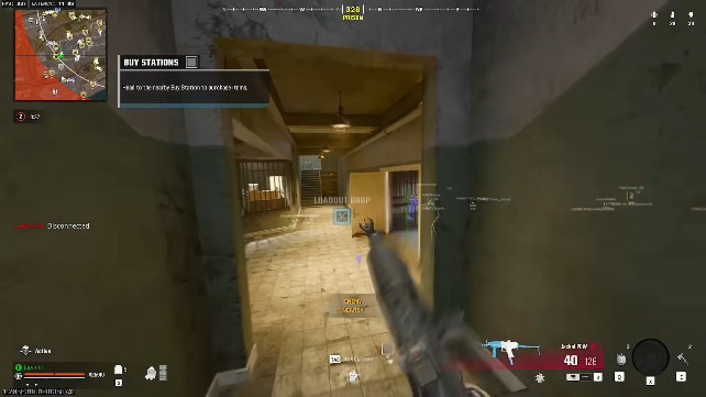 Warzone wallhack box ESP through scope with red hitmarker on Main Street 24m